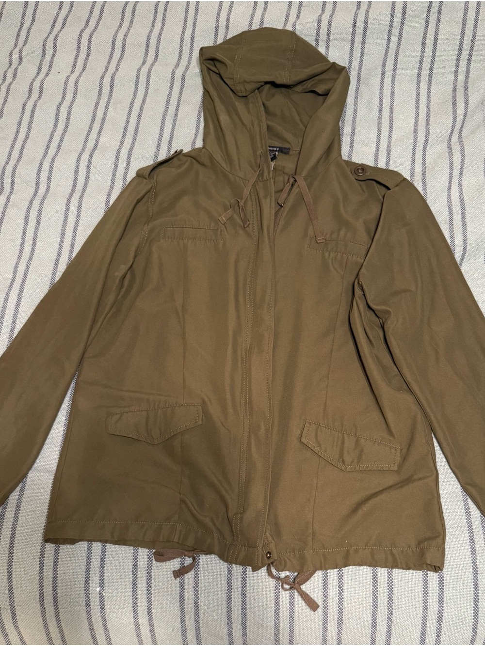 Forever 21 Hooded Field Jacket in Olive Brown